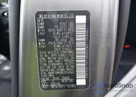 2011 Nissan Juke Sv from USA, damaged, VIN JN8AF5MV0BT016565